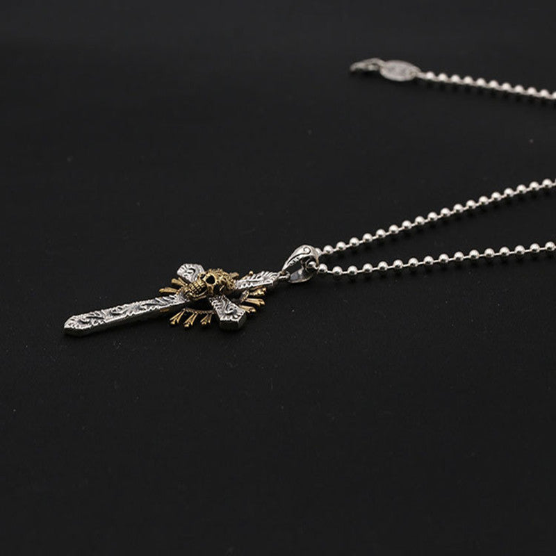 Wholesale S925 Silver Vintage Punk Skull Cross Pendant