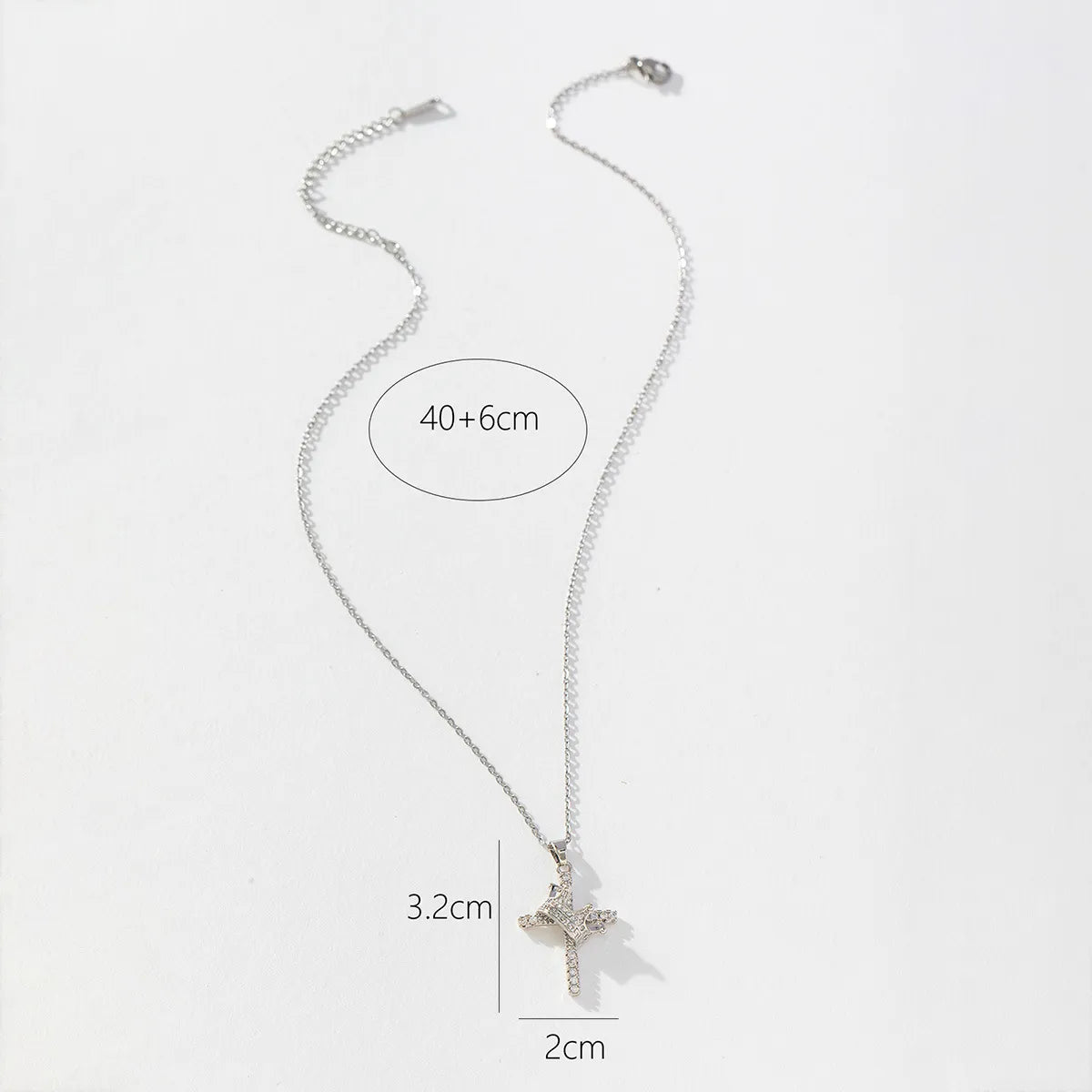 Silver crown cross pendant necklace with zircon stones