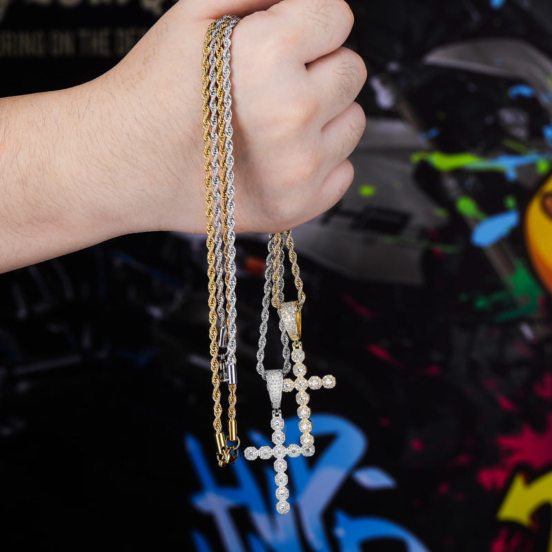 Iced-out cross pendant necklace, hip hop style