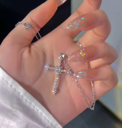 Crystal zircon cross pendant necklace