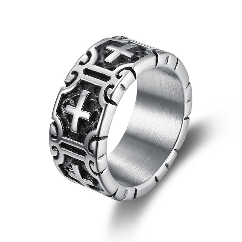 Vintage cross ring, titanium steel