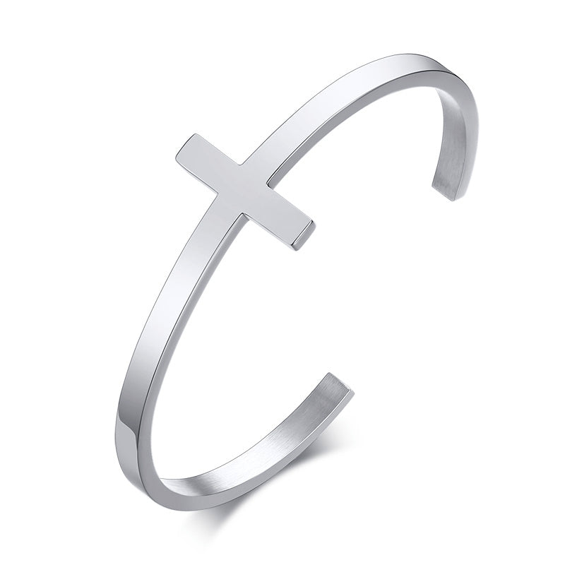Stainless Steel Cross Bracelet with Bare Body Design