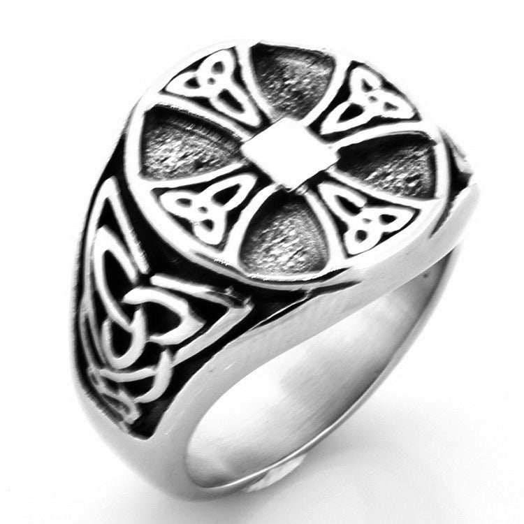 Cross Pattern Carved Ring in Stainless Steel