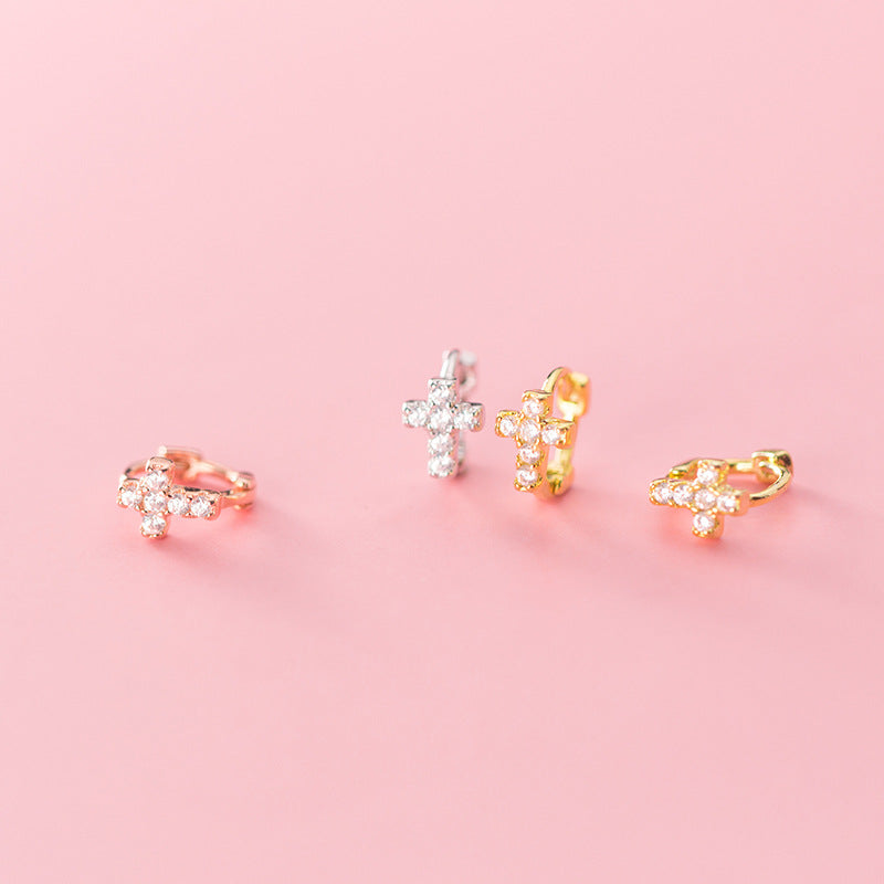 Silver simple cross stud earrings