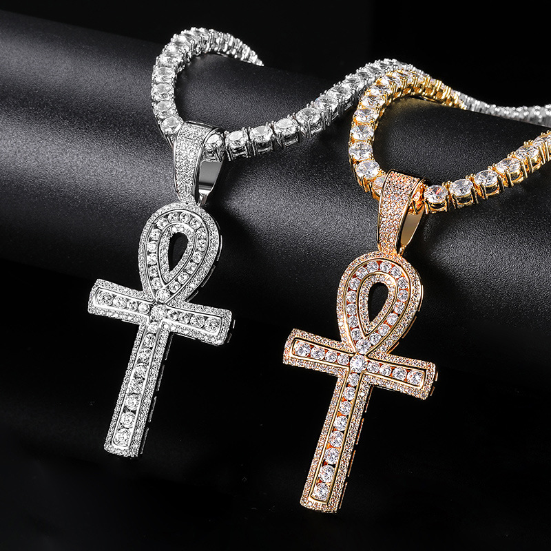 Ankh cross pendant necklace with zircon