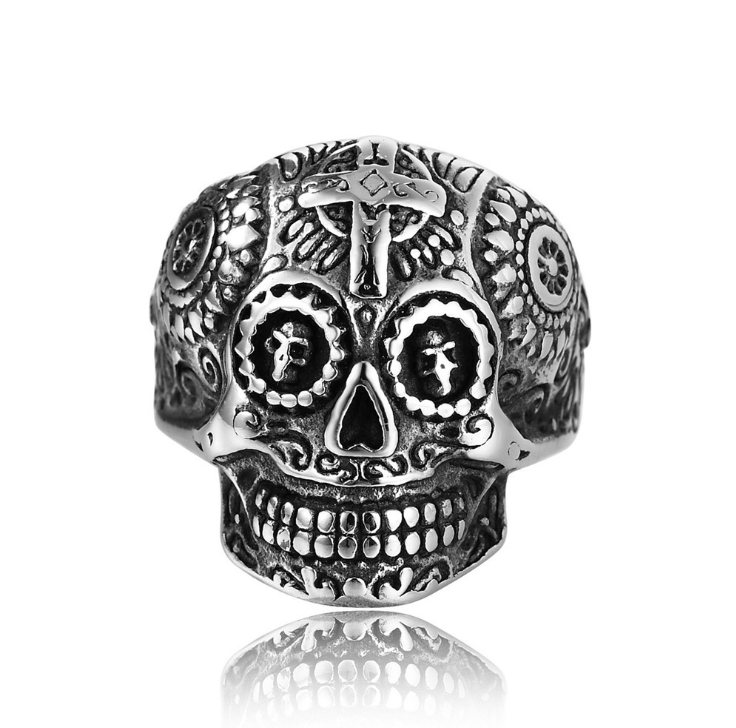 Vintage Cross Skull Punk Ring