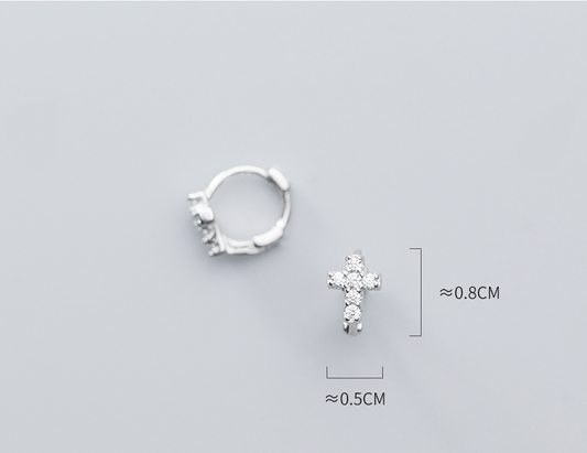 Silver simple cross stud earrings