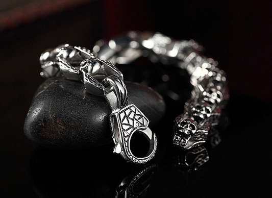 Pulseira de Titânio Crânio de Aço