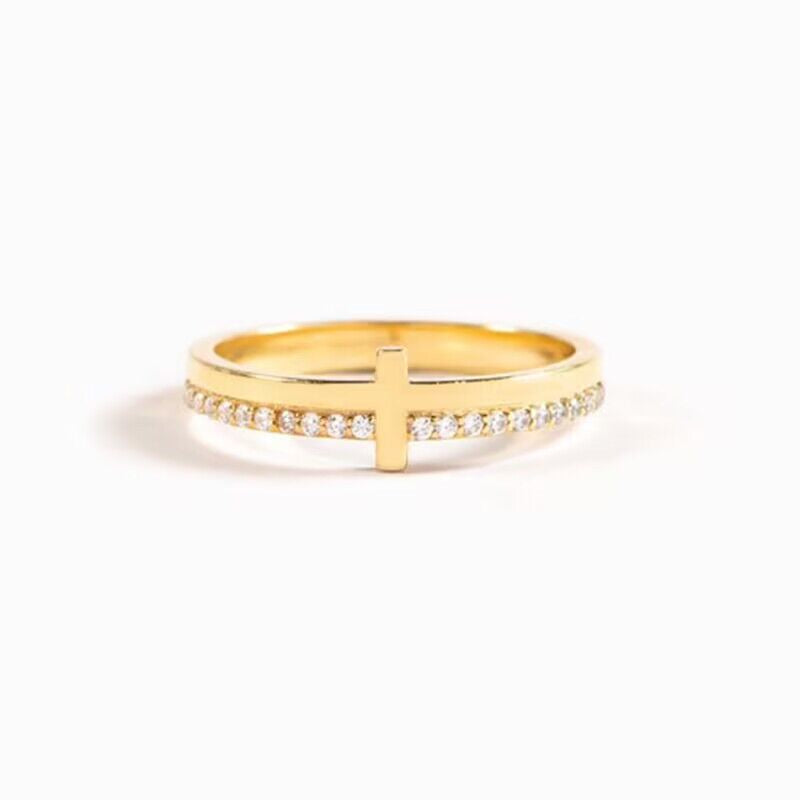 Copper cross ring with zircon stones