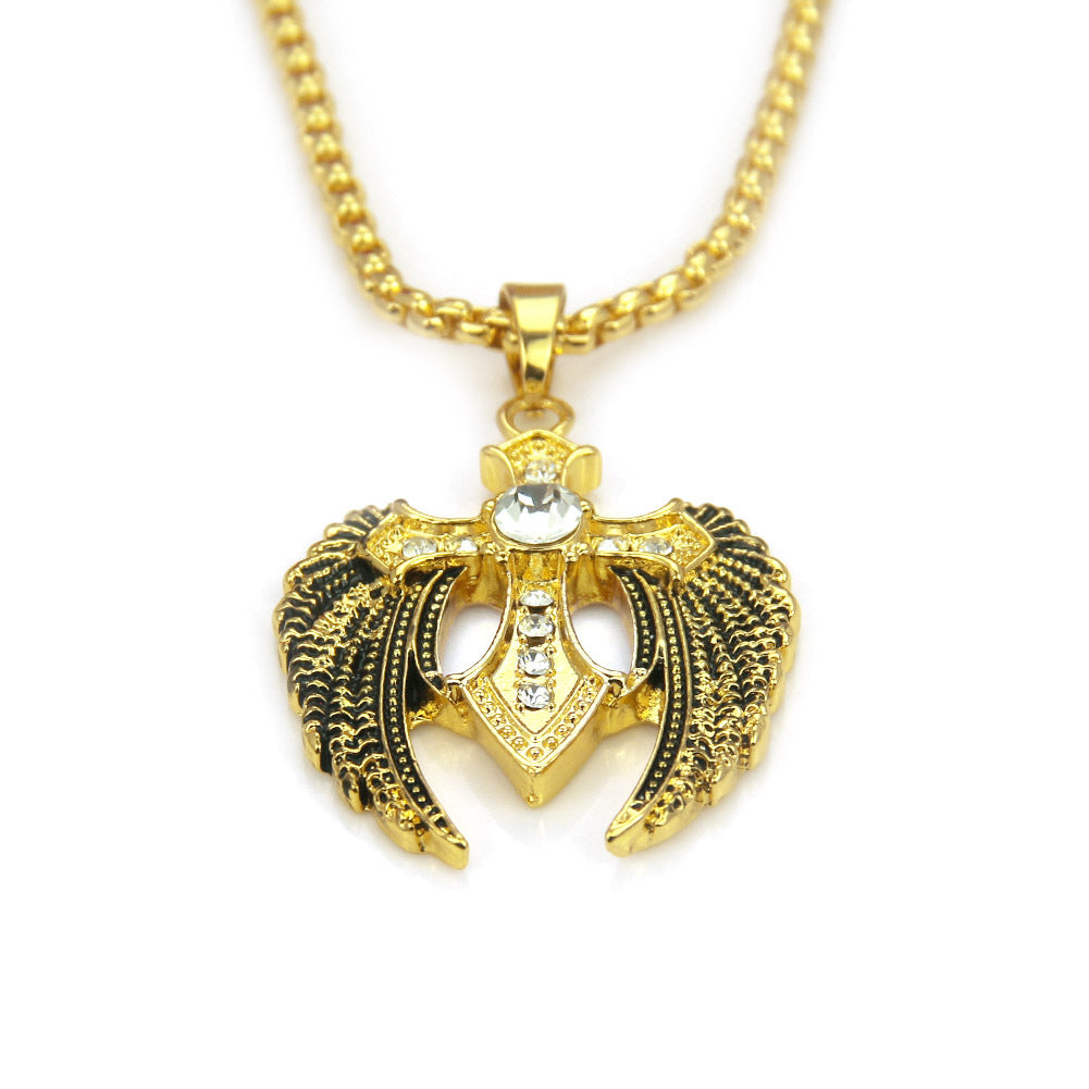 Rhinestone cross wing necklace