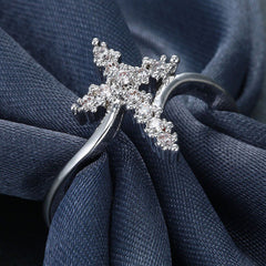 Diamond Cross Jesus Ring for Women - Fashion Silver Jewelry