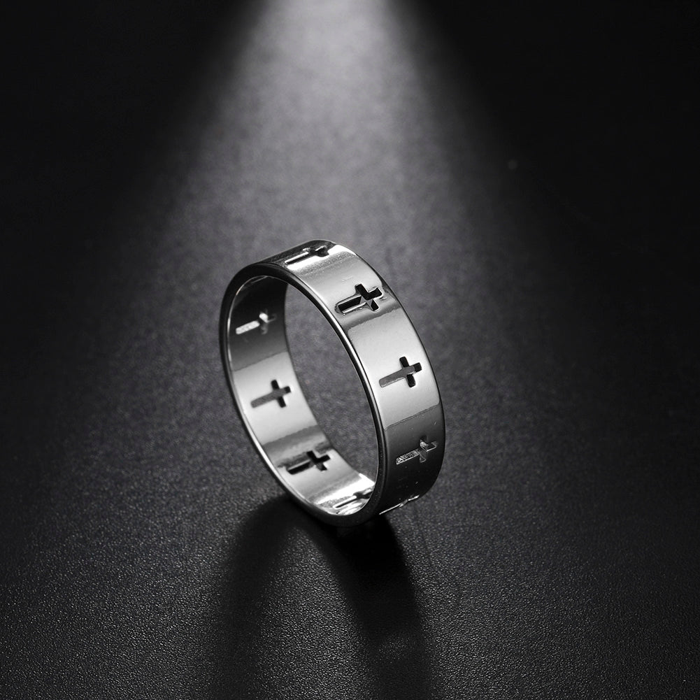 Classic Hollow Cross Stainless Steel Ring for Daily Wear