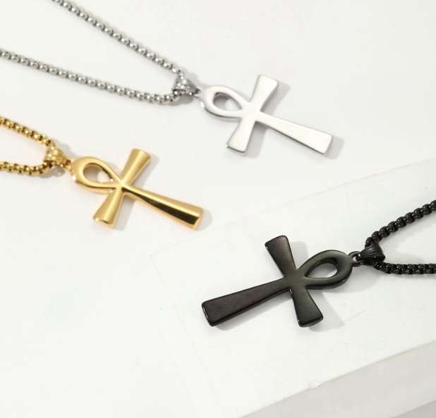 Titanium Steel Egyptian Cross Men's Necklace