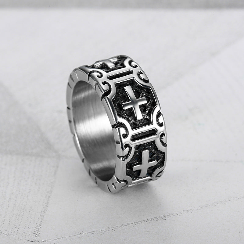 Vintage cross ring, titanium steel
