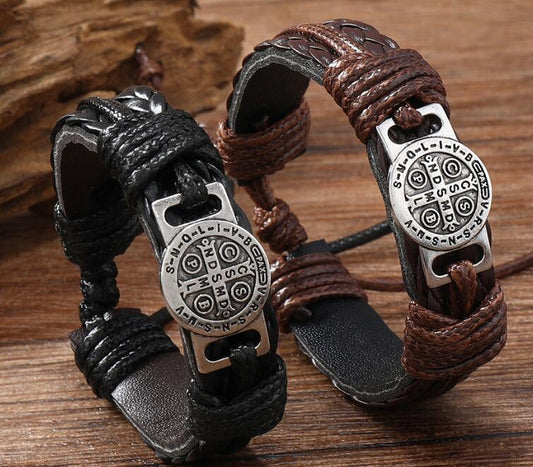 Saint Benedict leather bracelet