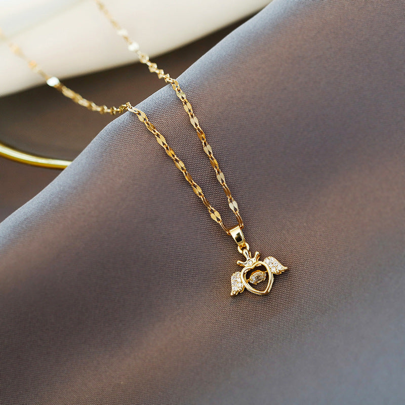 Korean Style Sweet Angel Wings Titanium Steel Necklace