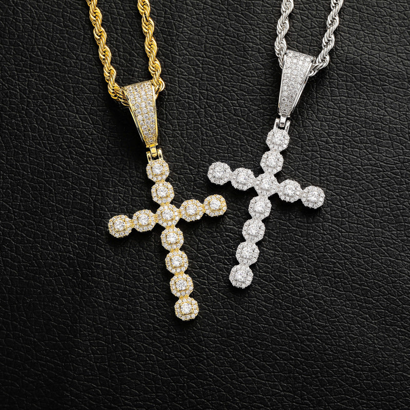 Iced-out cross pendant necklace, hip hop style