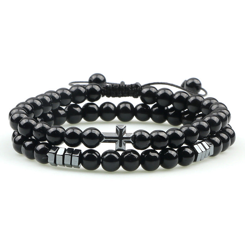 Tiger Eye Stone Beaded Bracelet with Cross Pendant