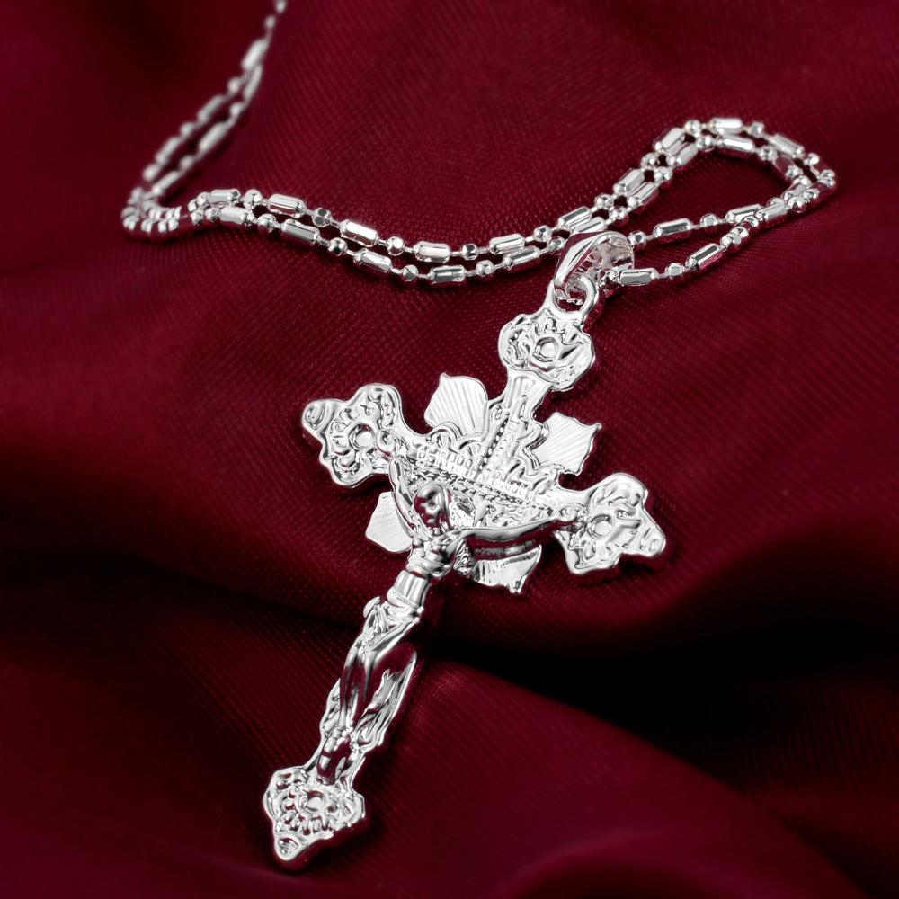 Fashion 925 Jesus Cross Pendant Necklace for Sweaters