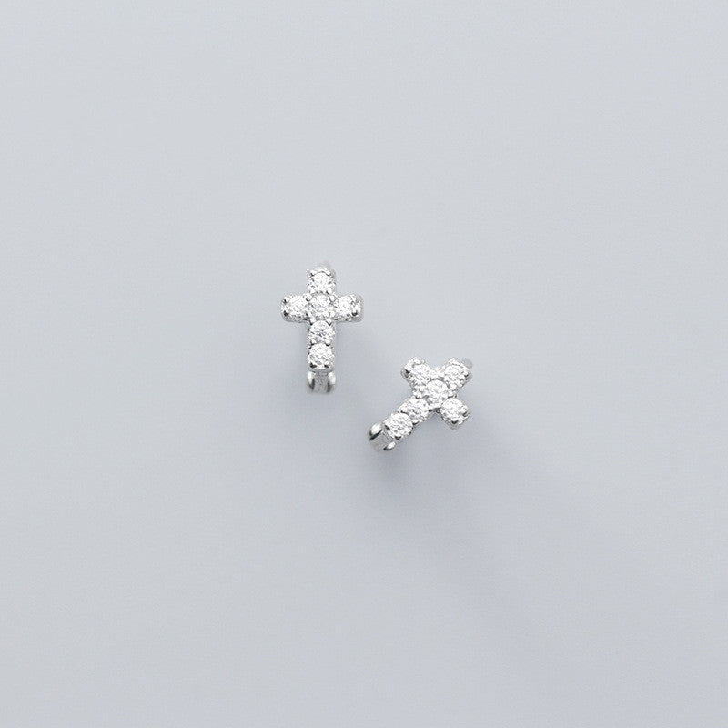 Silver simple cross stud earrings