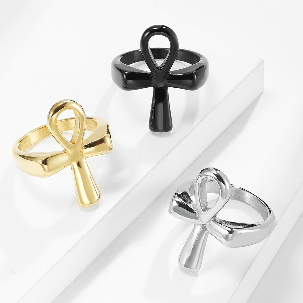 Egyptian Ankh Cross Stainless Steel Ring for Men