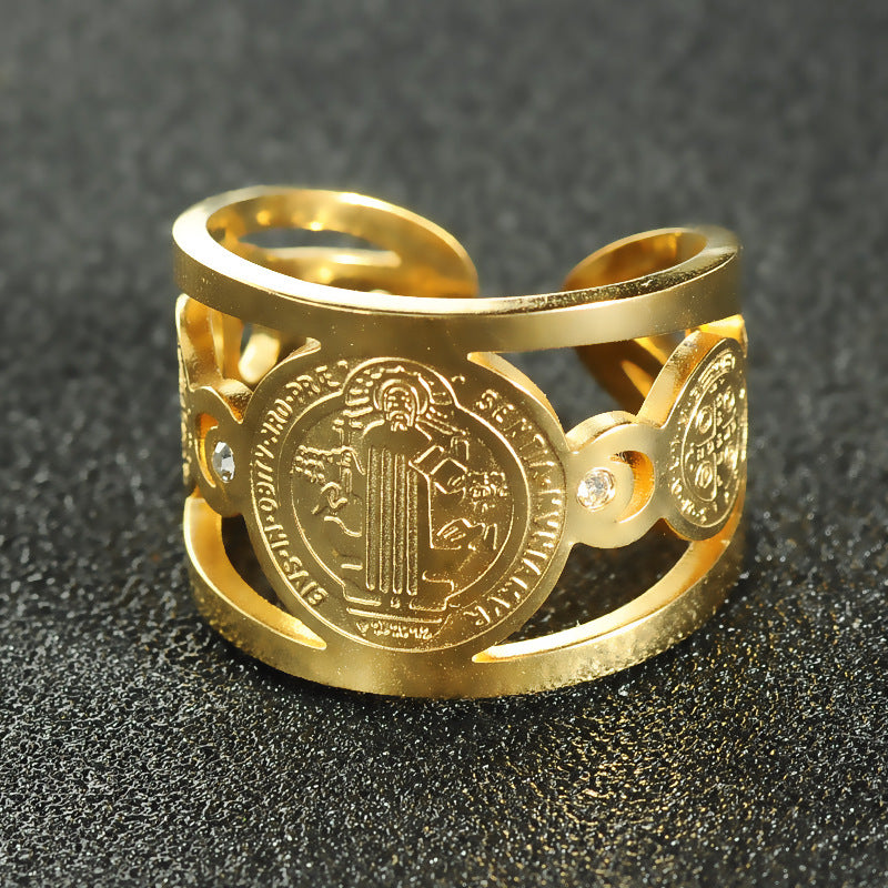 Stainless Steel Catholic Exorcist St. Benedict Ring