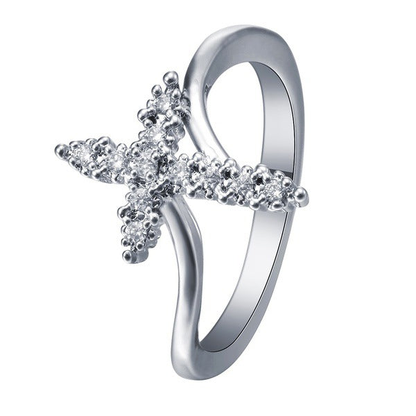 Anel Jesus Cruz de Diamante para Mulheres - Joalharia de Prata da Moda