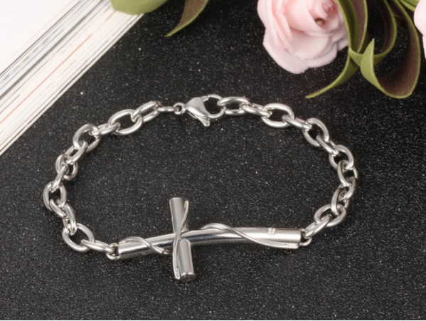Titanium Steel Couple Bracelet with Classic Cross Design