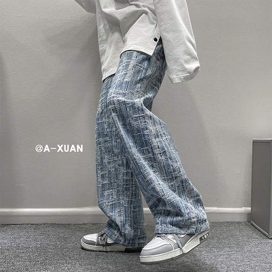 Embroidered wide-leg hip-hop jeans