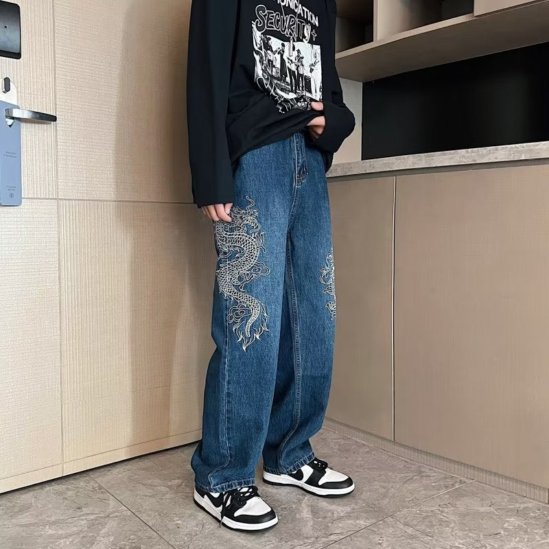 Loose-fit embroidered jeans