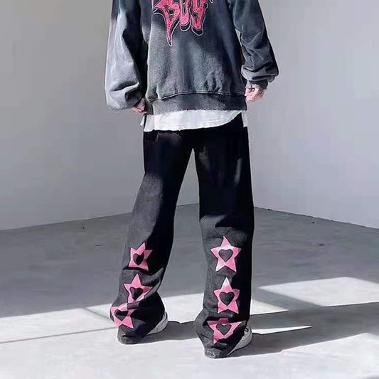 Wide leg embroidered jeans