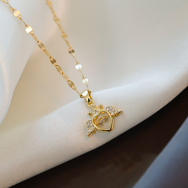 Korean Style Sweet Angel Wings Titanium Steel Necklace