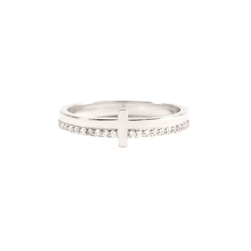 Copper cross ring with zircon stones