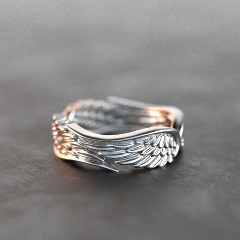 Angel Wings Feather Ring - Vintage Silver Design