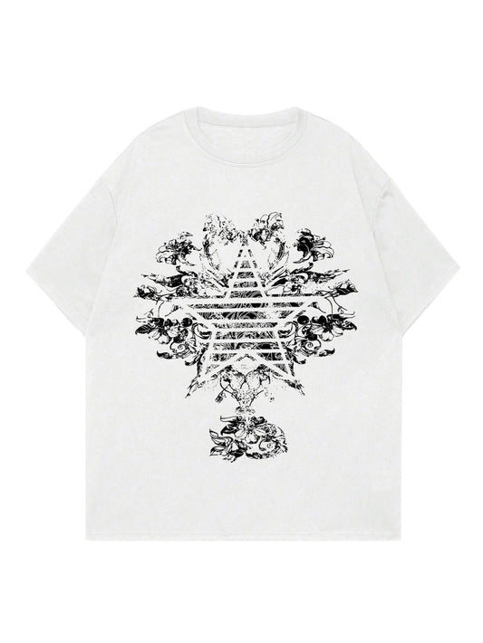 T-Shirt Y2k Gráfica Gótica Floral Estrela