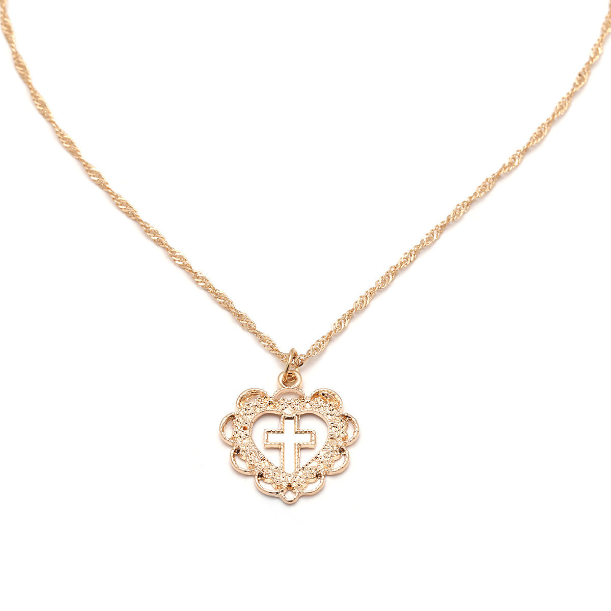 Vintage Minimalist Heart Cross Pendant Necklace
