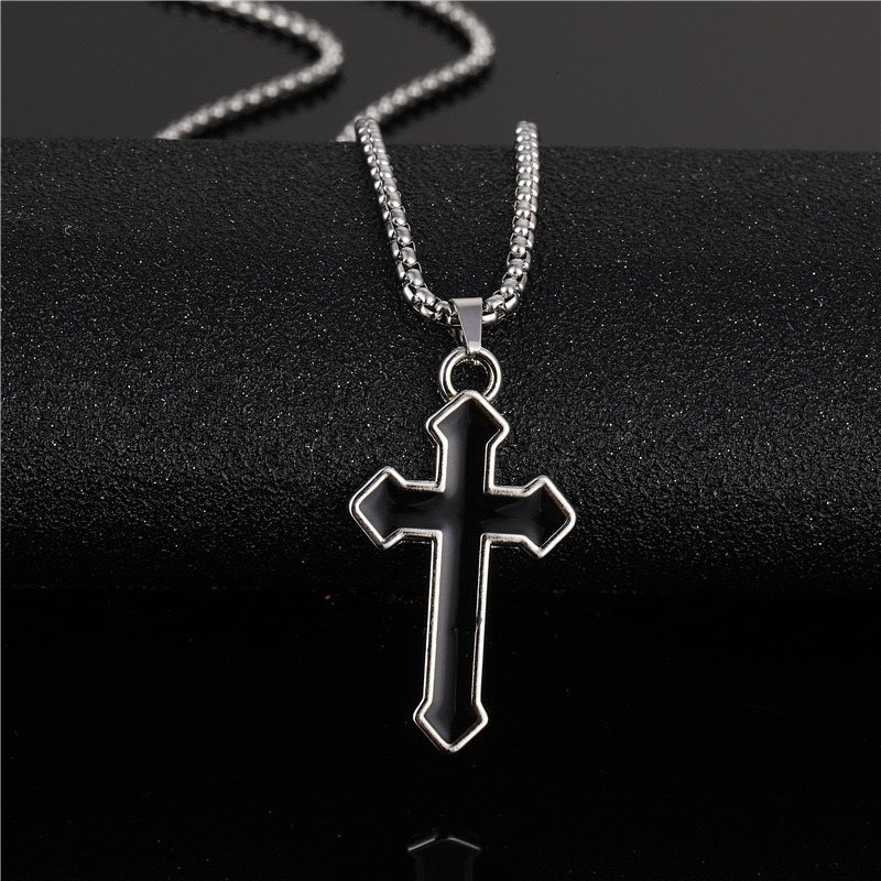 Retro cross pendant necklace with diamonds