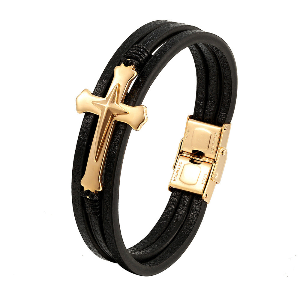 Men's Cross Bracelet - Handmade Stainless Steel Braid