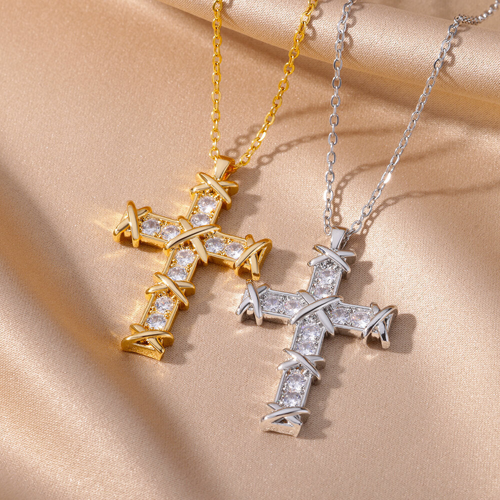 Trendy Minimalist Cross Pendant Necklace with Zirconia