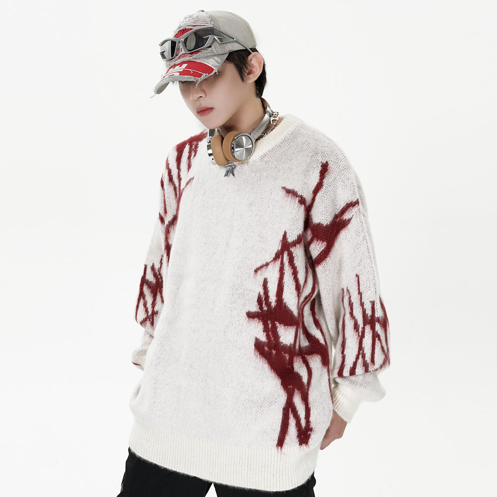 Hip hop graffiti embroidered crew neck sweater