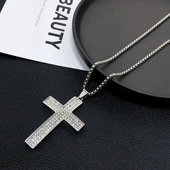 Retro Cross Pendant Diamond Necklace for Men