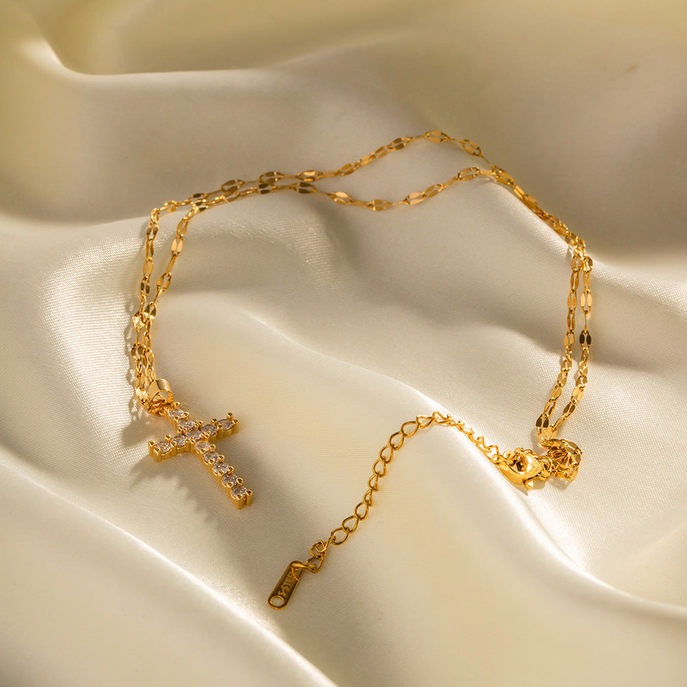 2023 Spring Simple Diamond Cross Pendant Necklace