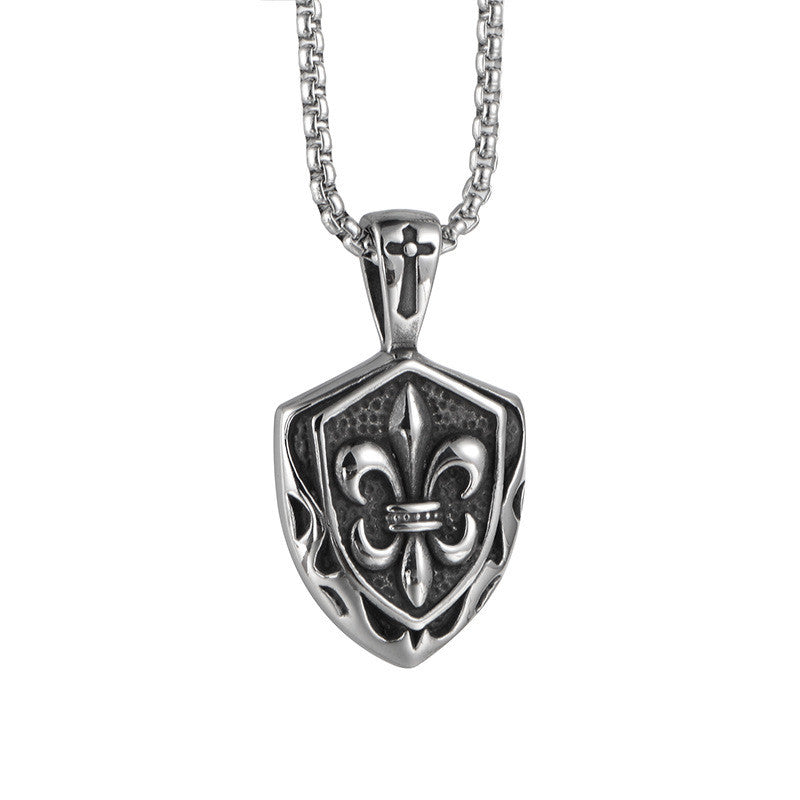 Vintage Punk Rock Pendant with Cross and Shield Design