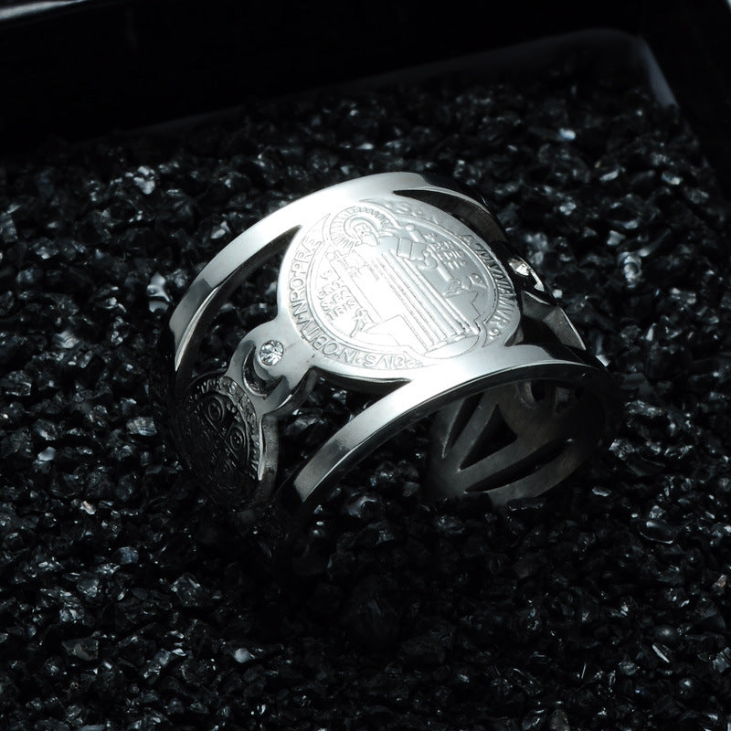 Stainless Steel Catholic Exorcist St. Benedict Ring