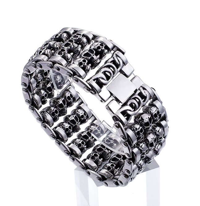 Men's Titanium Steel Skull Bracelet - Punk Style Jewelry