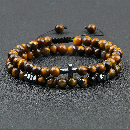 Tiger eye beaded bracelet with cross pendant