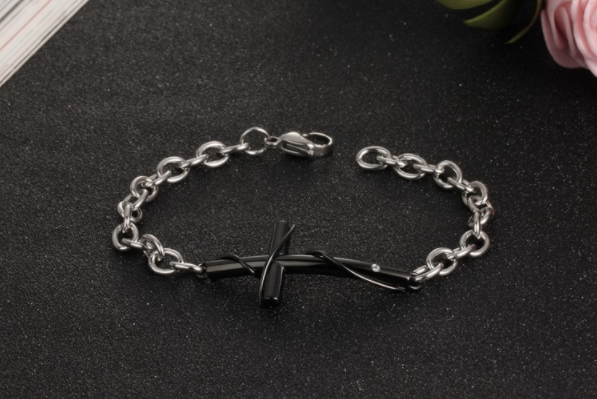 Titanium Steel Couple Bracelet with Classic Cross Design