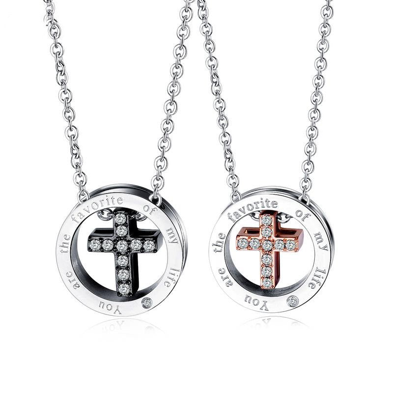 Stylish Titanium Steel Couple Necklace with Cross Pendant