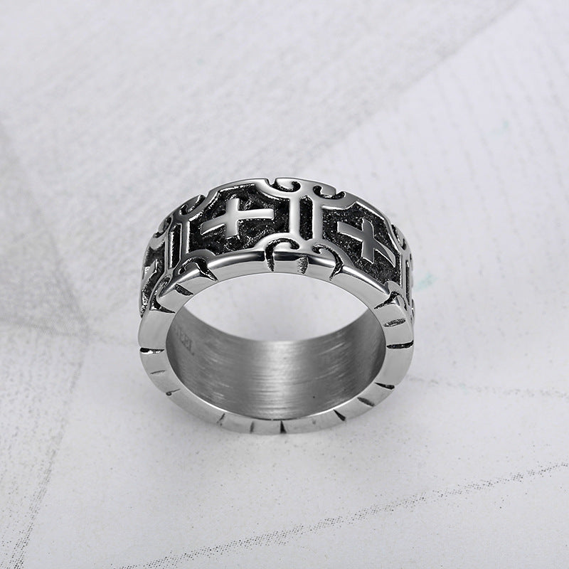 Vintage cross ring, titanium steel