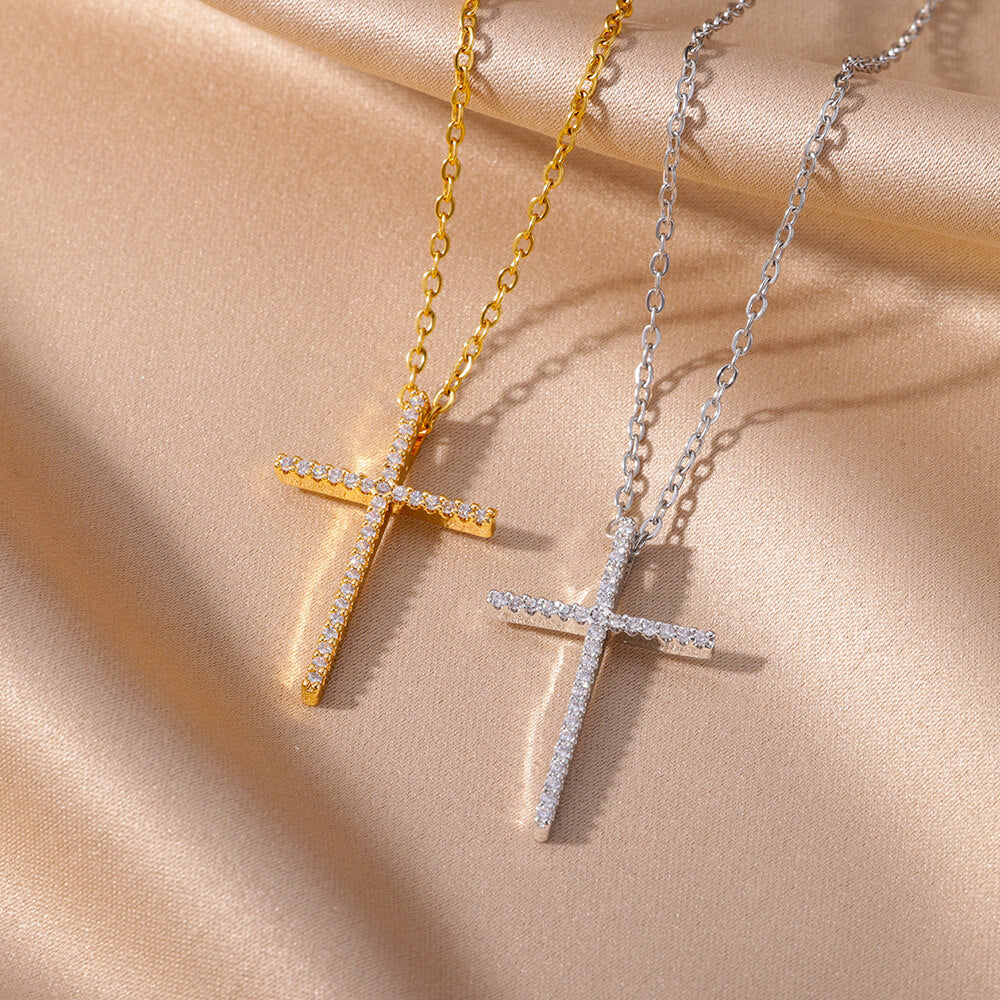 Trendy Minimalist Cross Pendant Necklace with Zirconia